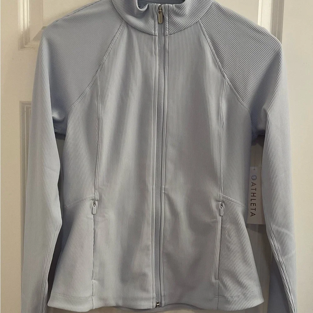 Athleta Salutation Ribbed Jacket III - NWT - Medium - Gossamer Blue Rib - Picture 2 of 12